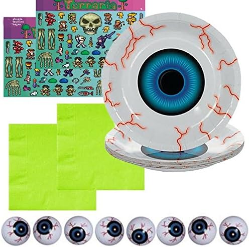 8 Sheets Terraria Stickers, 8 Eyeball Plates, 16 Eyeball Napkins, 8 Favor Eyeballs