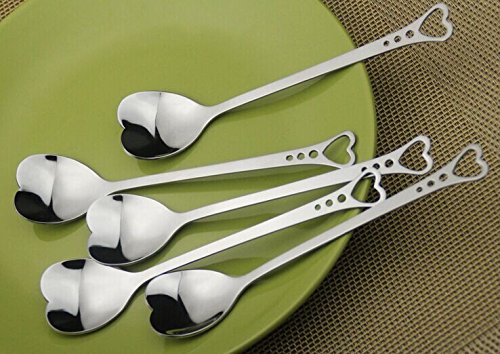 Stainless Steel Coffee Spoon, Heart Shaped Coffee Spoon, Long Handle Spoon, Set of 6 (Heart-Shaped)