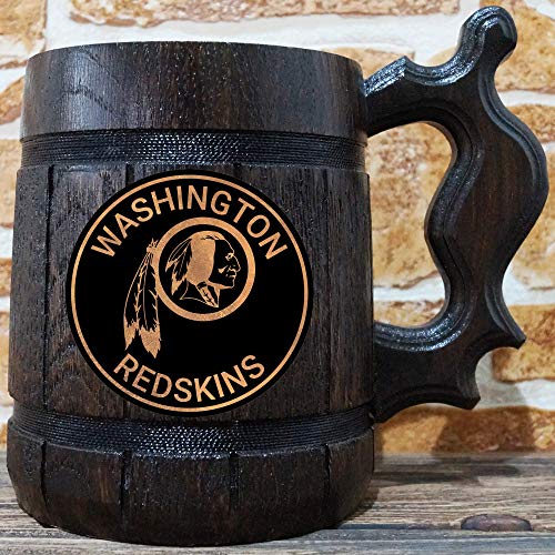 Washington Redskins Beer Mug, American Football Wooden Beer Stein, Sport Gift, Personalized Beer Stein, Washington Redskins Tankard, Custom Gift for Men, Gift for Him