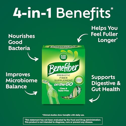 Benefiber Daily Prebiotic Dietary Fiber Supplement Powder Stick Packs for Digestive Health, 100% Natural, On The Go, Clear and Taste-Free, 28 sticks, 3.92 ounces each
