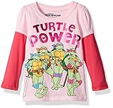 Teenage Mutant Ninja Turtles Little Girls' Toddler Short Sleeve T-Shirt, Light Pink/Hot Pink, 3T