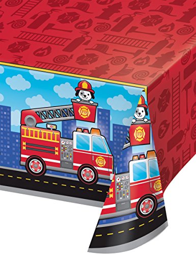 Flaming Fire Truck Plastic Tablecover 54