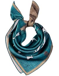 ANDANTINO 100% Small Square Pure Mulberry Silk Scarf -21' x 21'- Breathable Lightweight Neckerchief -Digital Printed Headscarf (Crane- Antique Painting), Medium