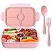 Jeopace Bento Box for Kids Lunch Containers with 4 Compartments Kids Bento Lunch Box Microwave/Freezer/Dishwasher Safe (Flatware Included,Light Pink)
