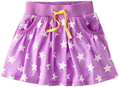 Girls Flower Printed Skort with Pocket (XS, purple star)