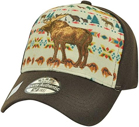 Moose Animal Nature Native Pattern Brown Velcro Hat Cap Hunting Camp Outdoors