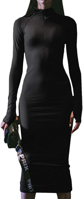 long sleeve plunge bodycon dress