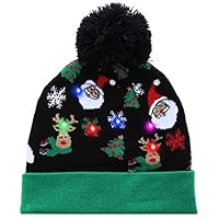 akiido LED Ugly Christmas Hat Novelty Light-up Colorful Stylish Beanie Cap Knitted Sweater Xmas Party