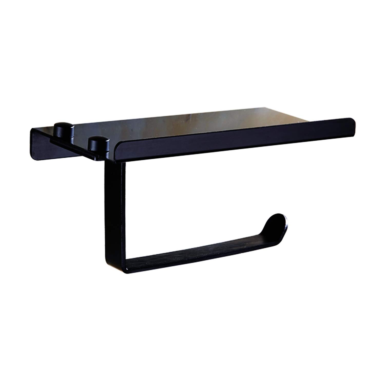 Modern Bathroom Toilet Paper Holder with Shelf Stainless Steel Wall Mount Multi-Function Storage (Black)