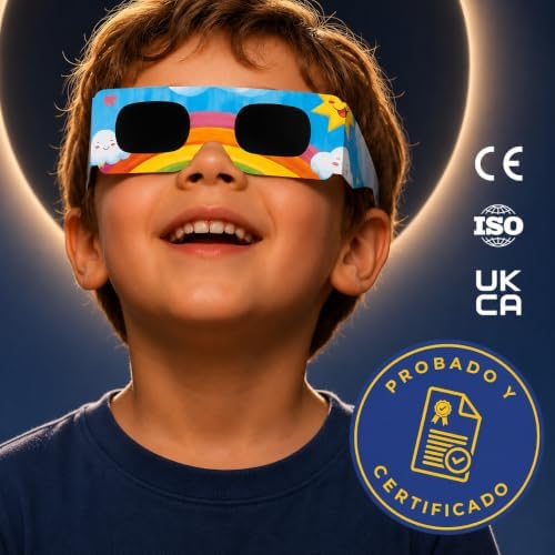 10 Óculos ISO 12312-2 Aprovados para Eclipse Solar - Pack de 6 com 2 Lentes Fotográficas para Smartphone Aprovados segundo a norma ISO, com certificação CE: Óculos para ver eclipses solares 2026