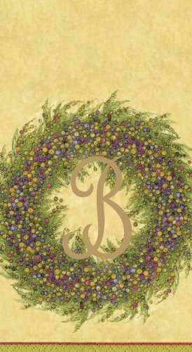 Caspari Berry Wreath Monogram Initial B Paper Guest Towel, Gold, 18 Count