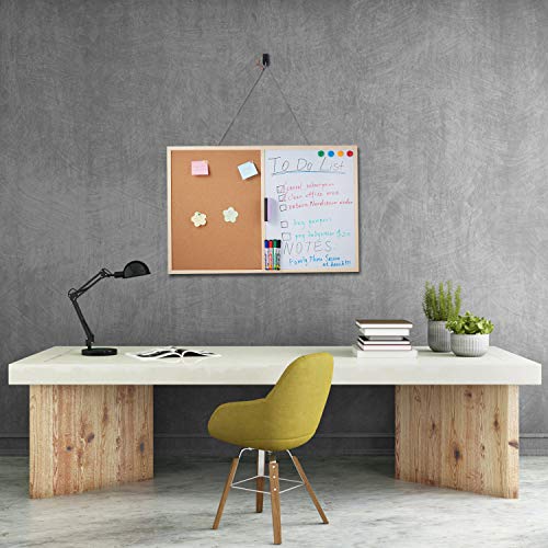 Whiteboard and Cork Board Combo 36 x 24 + 1 Magnetic Dry Eraser, 4 Colorful Marker Pens and 4 Magnets - Magnetic Combination Board for Home and Office