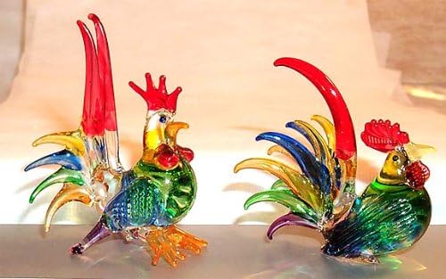 Rooster Fancy Small Pair Rainbow Colored 2-2.5" tall 2 pcs.