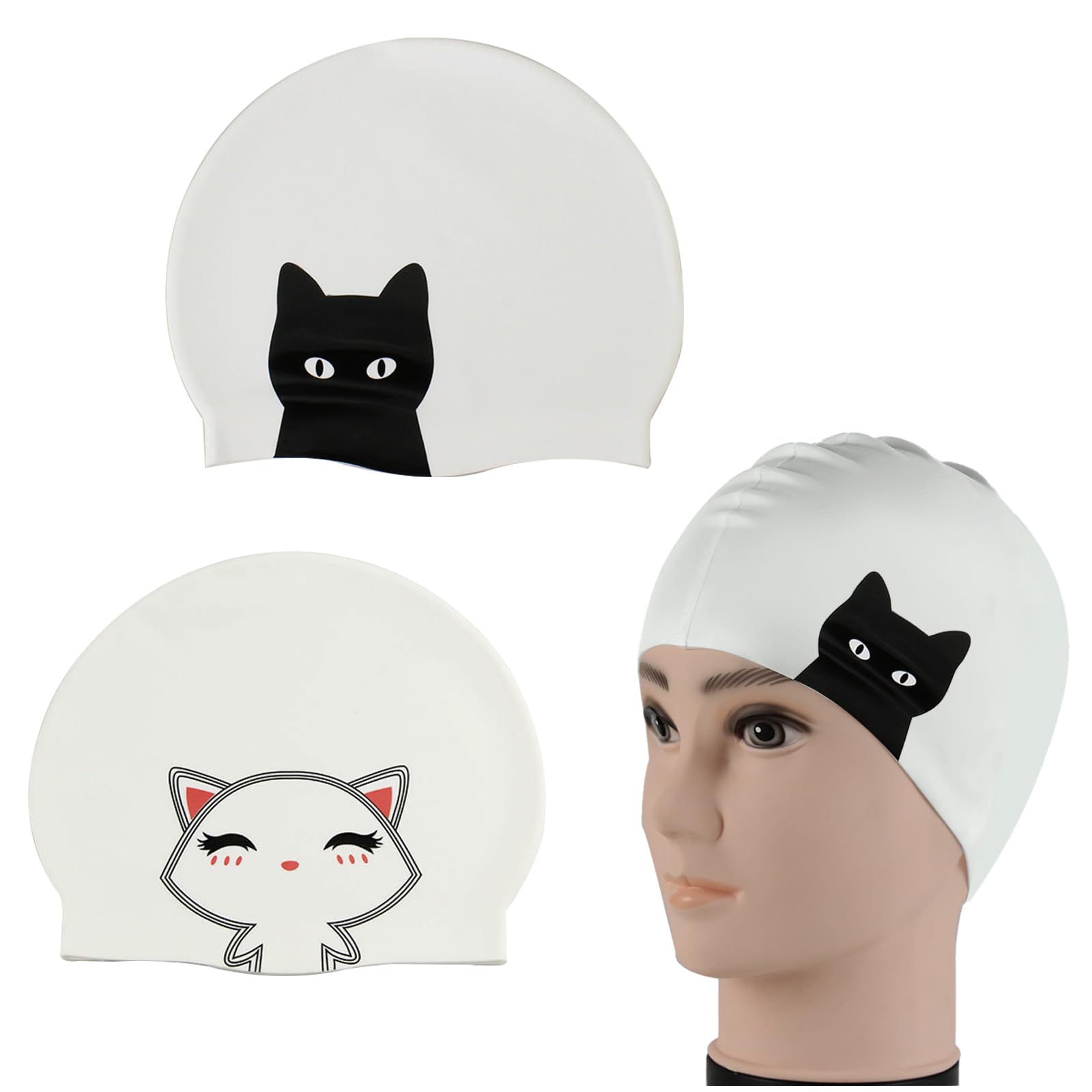 BSITSSS 2 Pcs Swimming Cap, Silicone Swimming Hat, Waterproof Swim Cap for Long Hair, Anti Slip Swimming Caps Women and Men,Comfortable Elastic Large Swimming Hats,Prints Swim Caps that Keep Hair Dry