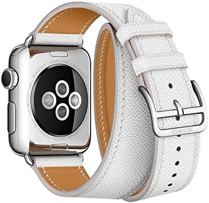 CNBEYOUNG Apple Watch Band 38mm, Genuine Leather Apple Watch Band Strap Bracelet Replacement Wrist Band With Adapter Clasp for Apple Watch Series 1 Series 2 Apple iWatch (Double Tour-White-38mm)