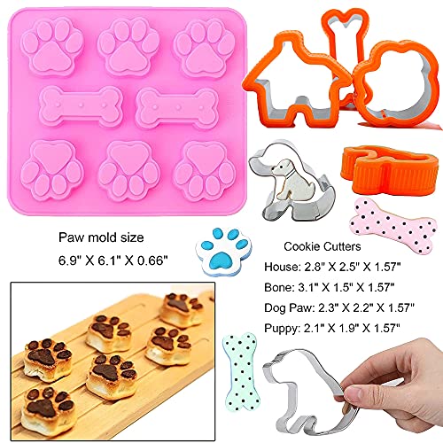 Dog Treat Molds, 7 Pack Silicone Puppy Dog Paw and Bone Molds, Dog