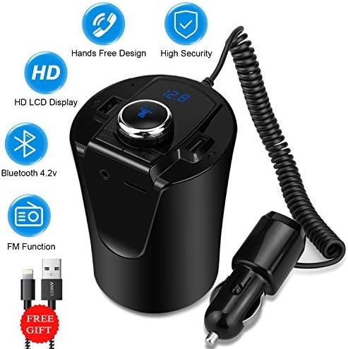 Bluetooth FM transmitter for Car, Wireless Bluetooth Radio Transmitter Adapter Device Car Kit with Aux Port Hands Free Calling MP3 Music Player USB Car Charger for iPhone Phone Smartphones