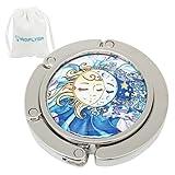 ROFLYER Purse Hook - Foldable Folding Handbag Hanger, Purse Table Hooks with Beige Velvet Pouch (Sun and Moon)