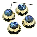 KAISH 4x Abalone Top Gold LP Top Hat Knobs with Set Screw Metal Bell Knobs for Guitar Bass with 6mm Shaft Pots