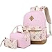 BLUBOON Teens Backpack Set Canvas Girls School Bags Kids Bookbags 3 in 1 (Floral Pink - 3pcs)