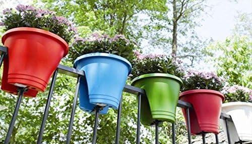 Minerva Naturals Plastic Balcony Railing Planter, Multicolour, 12 IN, 3 Pieces