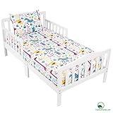 YourEcoFamily Cotton Fitted Crib Sheet and Toddler Pillowcase Set - Certified Organic Cotton – For Your Baby, Toddler Boy or Girl (Crib Sheet and Pillowcase Set - Animals)