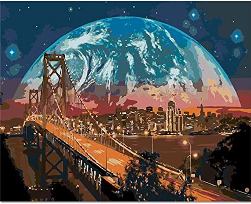 [WOODEN FRAMED] ALB 16" x 20" Paint by Numbers Diy Painting Famous Painting Collection 3 (Super Moon)