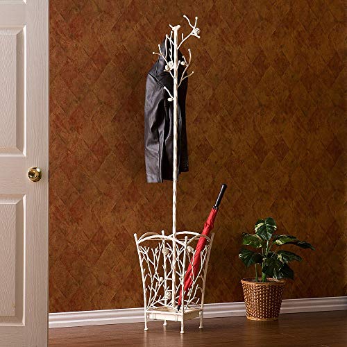 Southern Enterprises Bird & Branch Hall Tree - All Metal Construction Coat Rack w/French Vanilla Finish - Entryway