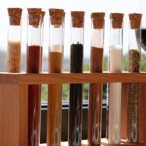 Chemistry Spice Rack Set 12 Glass Test Tubes with Cork Stoppers Wooden Herb Organizer Elegant Kitchenware, Seasoning Container - Thumbnail 5
