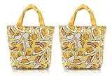 Finex - Set of 2 - Gudetama Lazy Egg Yolk Canvas Zippered Tote with Top Carry Handles Bag - Gym Makeup Diaper Reusable Grocery Lunch