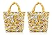 Finex - Set of 2 - Gudetama Lazy Egg Yolk Canvas Zippered Tote with Top Carry Handles Bag - Gym Makeup Diaper Reusable Grocery Lunch