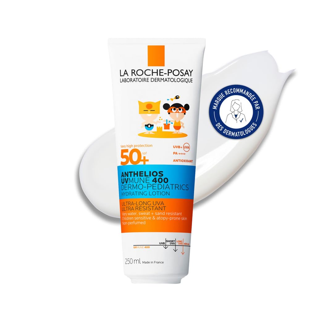 La Roche-Posay Anthelios UVMune 400 Dermo-Pediatrics Hydrating Lotion SPF50+ Children's Sunscreen With Mexoryl 400, Shea Butter, & Vitamin E, UVB and UVA Protection, 250ml