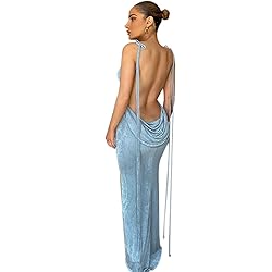 RARITYUS Women Maxi Dress Sexy Backless Draped