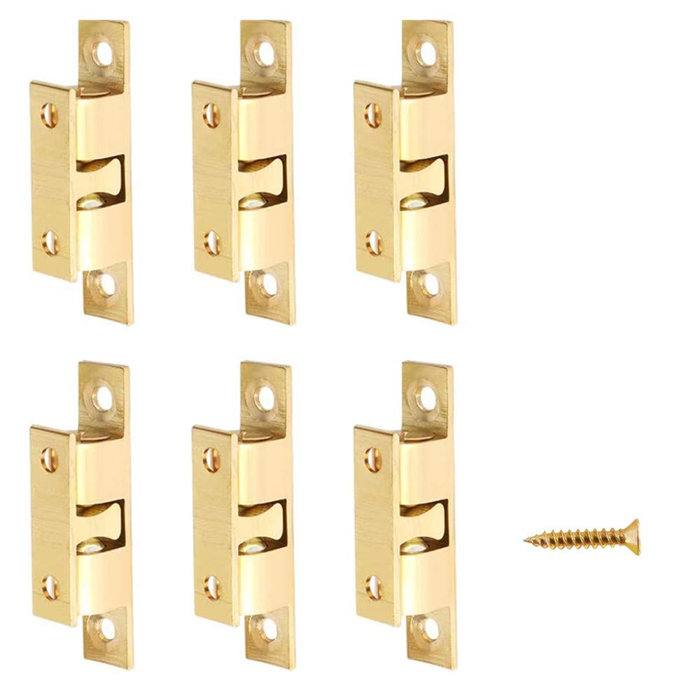 Door Catches, 6 Pieces 50mm Double Roller Catch Heavy Duty Brass Cupboard Door Catch Balls Roller Furniture Latch, Strong Lock for Cupboard Drawer Cabinet Wardrobe