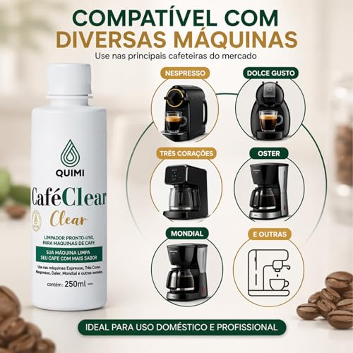 Quimi Vida Café Clean Limpador de Cafeteira Profissional 250ml | Remove Resíduos, Óleo e Impurezas