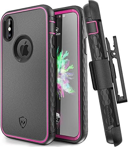 Wrestler iPhone X Belt Clip Case, Full Body Cover with Built-in Screen Protector Holster Kickstand Cases for iPhone X, Military 10-Feet Drop Protection Heavy Duty iPhone 10 Case(Rose Pink/Black)
