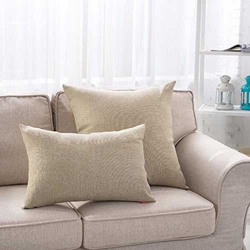 MochoHome Cotton/Linen Blend Square Decorative Solid Throw Pillow Cover Case Pillowcase Cushion Sham - 22" x 22", Beige
