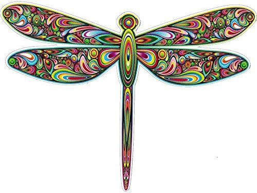 Dragonfly Beautiful Tie Dye Full Color Indoor Outdoor Car SUV Bumper Sticker Laptop Decal 5-by-4 Inches