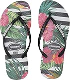 Havaianas Kid's Slim Tropical Floral Flip Flop Sandal, Black/Black/Imperial Palace, 2 M US Little Kid