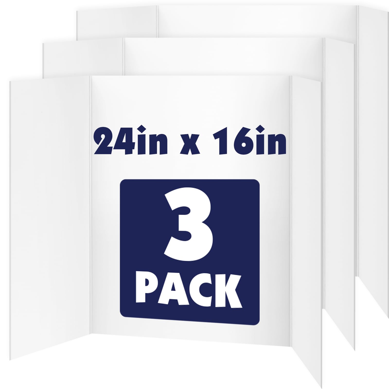 Photo 1 of 3 Pack Trifold Poster Board, 16in x 24in Corrugated Project Board, White Presentation Board, Trifold Display Board for School Project, Business Presentation, Science Fairs, Event Display