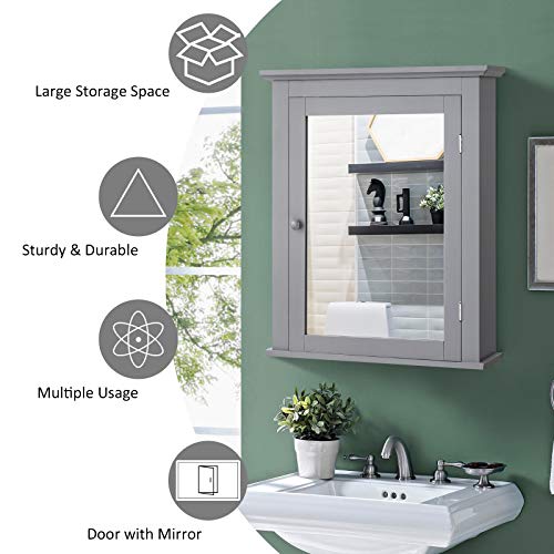 Tangkula Bathroom with Mirror, Mirrored WallMounted Storage