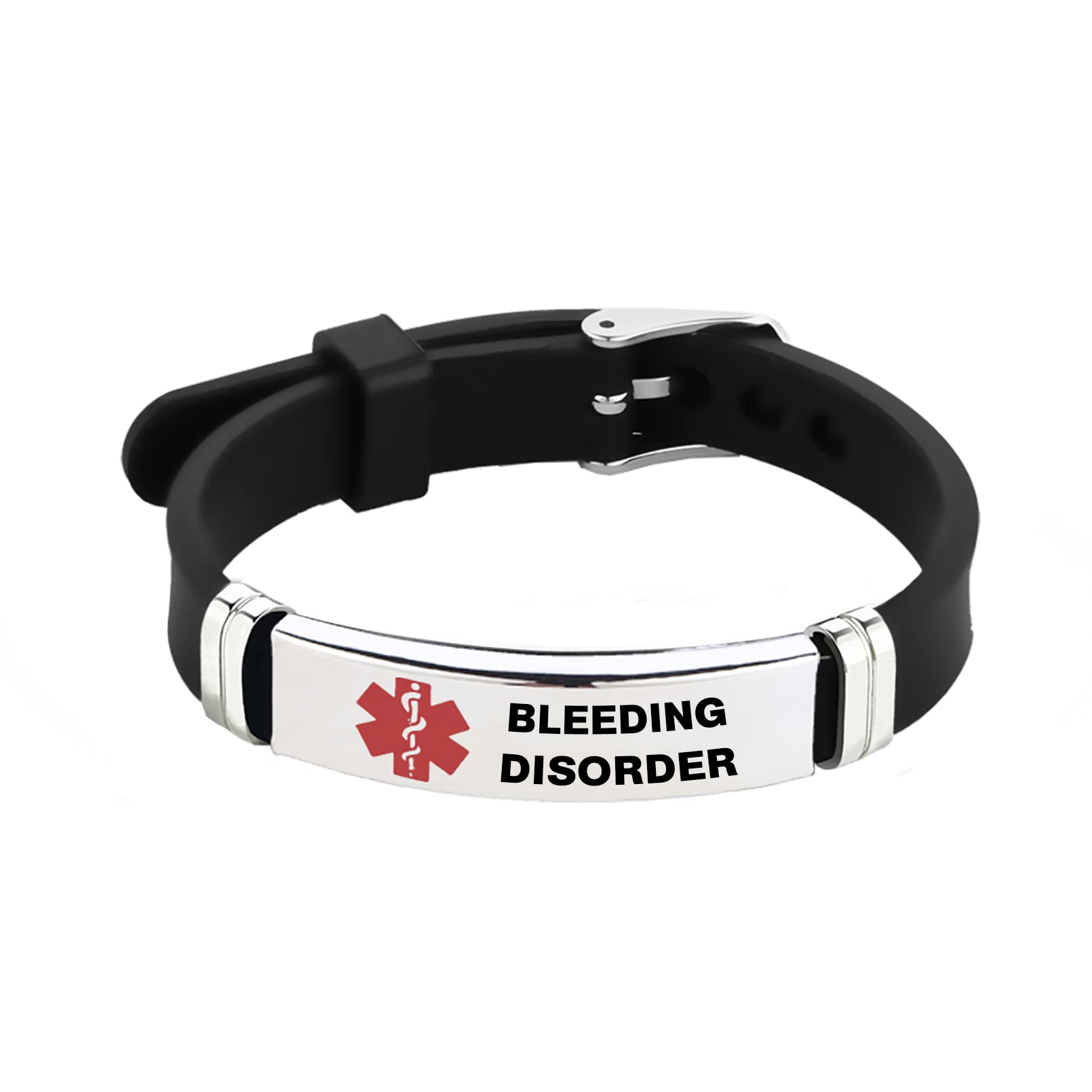 LSxAB Medical Alert Bleeding Disorder Bracelet for Men Women Emergency First Aid Seniors Health Alarm Laser Engraved Adjustable Silicone Wristband Bracelets