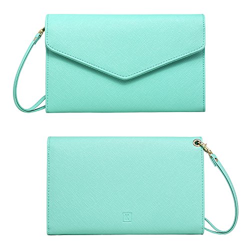 Krosslon Rfid Passport Holder Wristlet Travel Wallet Trifold Documents Organizer Slim Purse, Fit US UK CA Passport Cover Traveling Accessories for Women, Mint Green(206#)