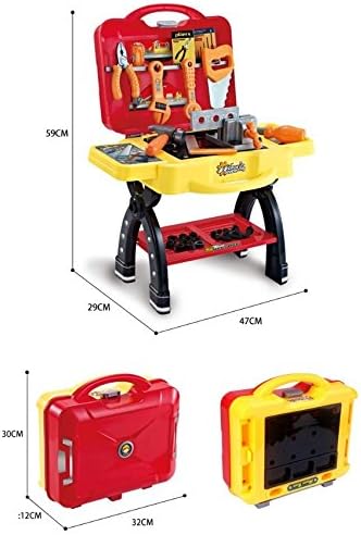 2-in-1 Toy Tool Set Worktable Kids Workshop Construction Workshop folded to be Sturdy portable toolset storage case.