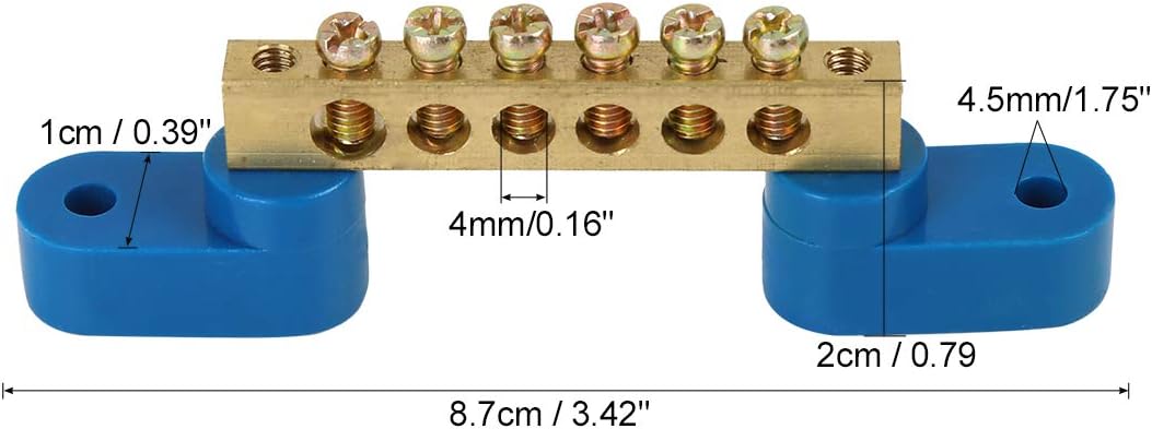 X AUTOHAUX Car 6 Positions Screw Brass Terminal Grounding Strip Bus Bar Block - Image 3