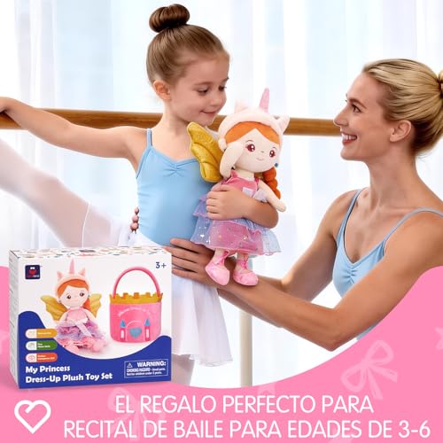hahaland Unicornios Peluche Juguetes Niñas 3 años - Muñeca para Vestir con 3 Set de Ropa y Bolsa - Regalos Originales para Niñas 3 4 5 6 años
