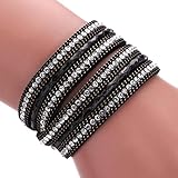 Ikevan Women Bohemian Bracelet Woven Braided Handmade Wrap Cuff Magnetic Clasp (Black)