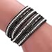 Ikevan Women Bohemian Bracelet Woven Braided Handmade Wrap Cuff Magnetic Clasp (Black)