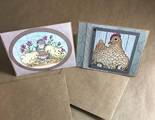 Two Hand Painted House Mouse Cards Hens, Chicks, Mice by Isac