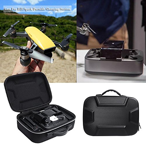 Esimen 2018 Design Hard Case for DJI Spark Portable Charging Station,Remote Controller,Charging Adapter Carry Bag Protective Box (Black+Silver)